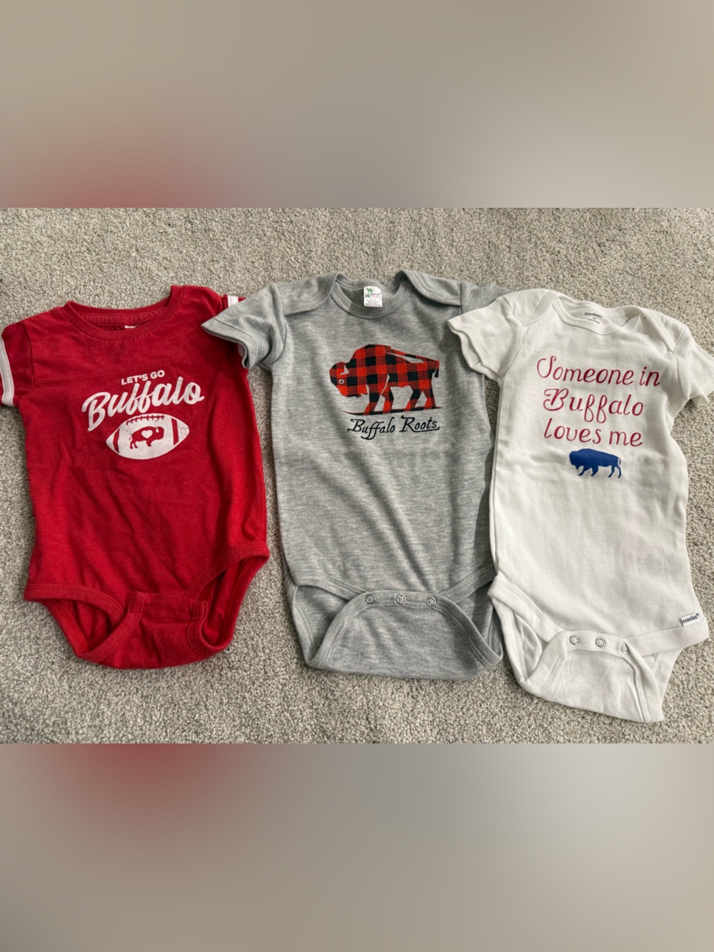 Kids Buffalo Graphic Bodysuit Trio - Red, Gray, White